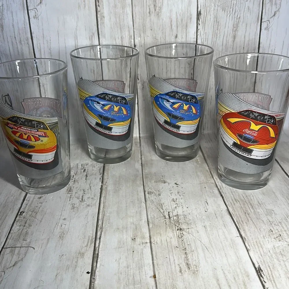 Vintage 1998 Nascar 50th Anniversary Bill Elliot McDonald's Pint Drinking Glasse